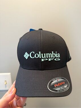 Columbia PFG Black Hat with Light Teal Logo